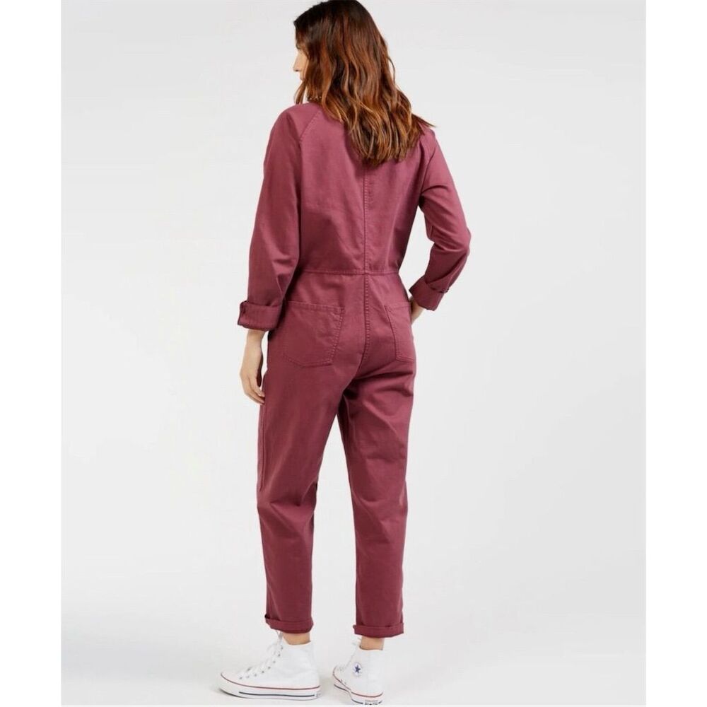 Outerknown Women's Station Jumpsuit in Mauve Maroon Long Sleeve Zip Up - Picture 3 of 11